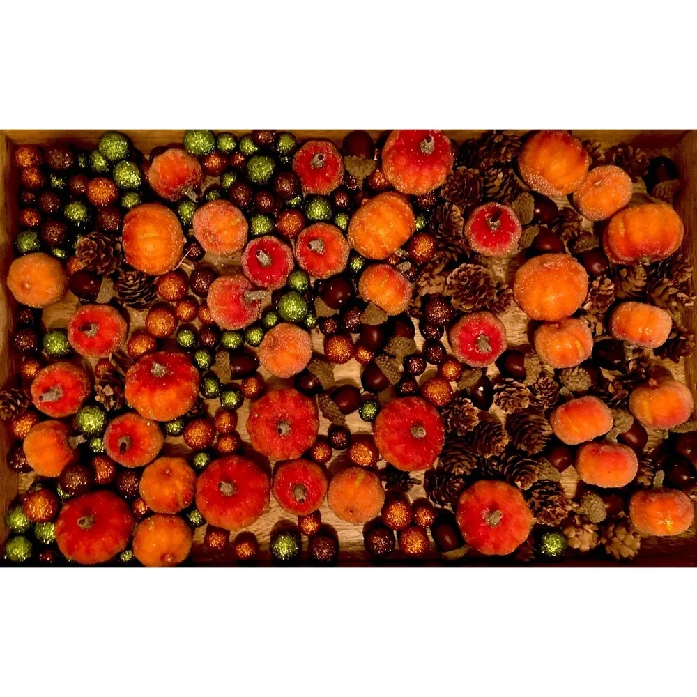 Fall Harvest Thanksgiving Lot Sparkly Balls Pumpkins Corn Real Acorns Pinecones!